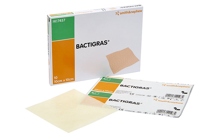 Pharmaidea Bactigras Steriler Verband – 10 Stück, 10x10 Cm, Mit Chlorhexidin Zur Wundinfektions-Prophylaxe