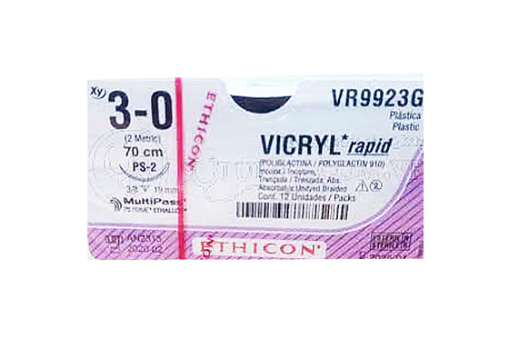 VICRYL RAPID 3-0 PS2 70CM VR9923G Sutura quirúrgica sintética estéril absorbible multifilamento,  para aproximación y ligadura de tejidos en todas las especialidades. 