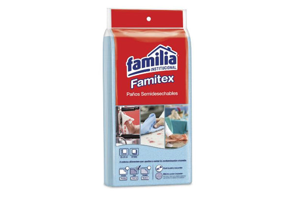 PAÑO FAMITEX SEMIDESECHABLE AZUL PARA COCINA FAMILIA   - Fácil lavado y secado gracias al diseño de su malla  - Higiene para aseo de superficies. 