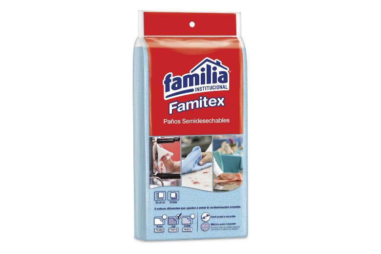 PAÑO FAMITEX SEMIDESECHABLE AZUL PARA COCINA FAMILIA   - Fácil lavado y secado gracias al diseño de su malla  - Higiene para aseo de superficies. 