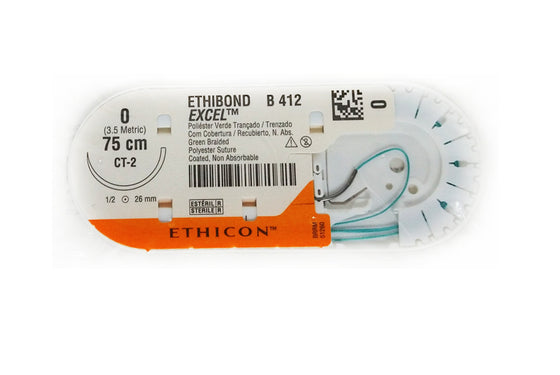 ETHIBOND 0 CT-2 75CM R.B412H X36  Sutura para ser utilizada en tejidos blandos en general, incluidos procedimientos cardiovasculares, oftálmicos y neurológicos.