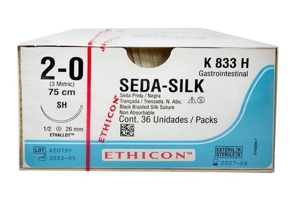 SEDA NEGRA 2-0 SH 75CM R.K833H X36   Para aproximación y/o ligadura de tejidos en todas las especialidades. 