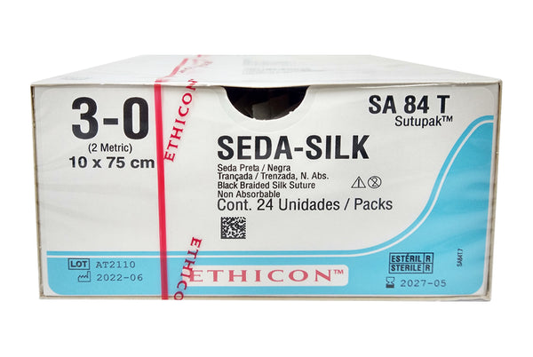 SEDA NEG 3-0 S.A 10HEBR 75CM R.SA84T X24   Para aproximación y/o ligadura de tejidos en todas las especialidades. 